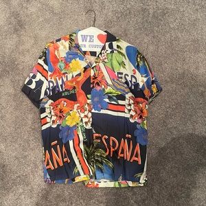 ASOS design  relaxed tropical post card print shirt.